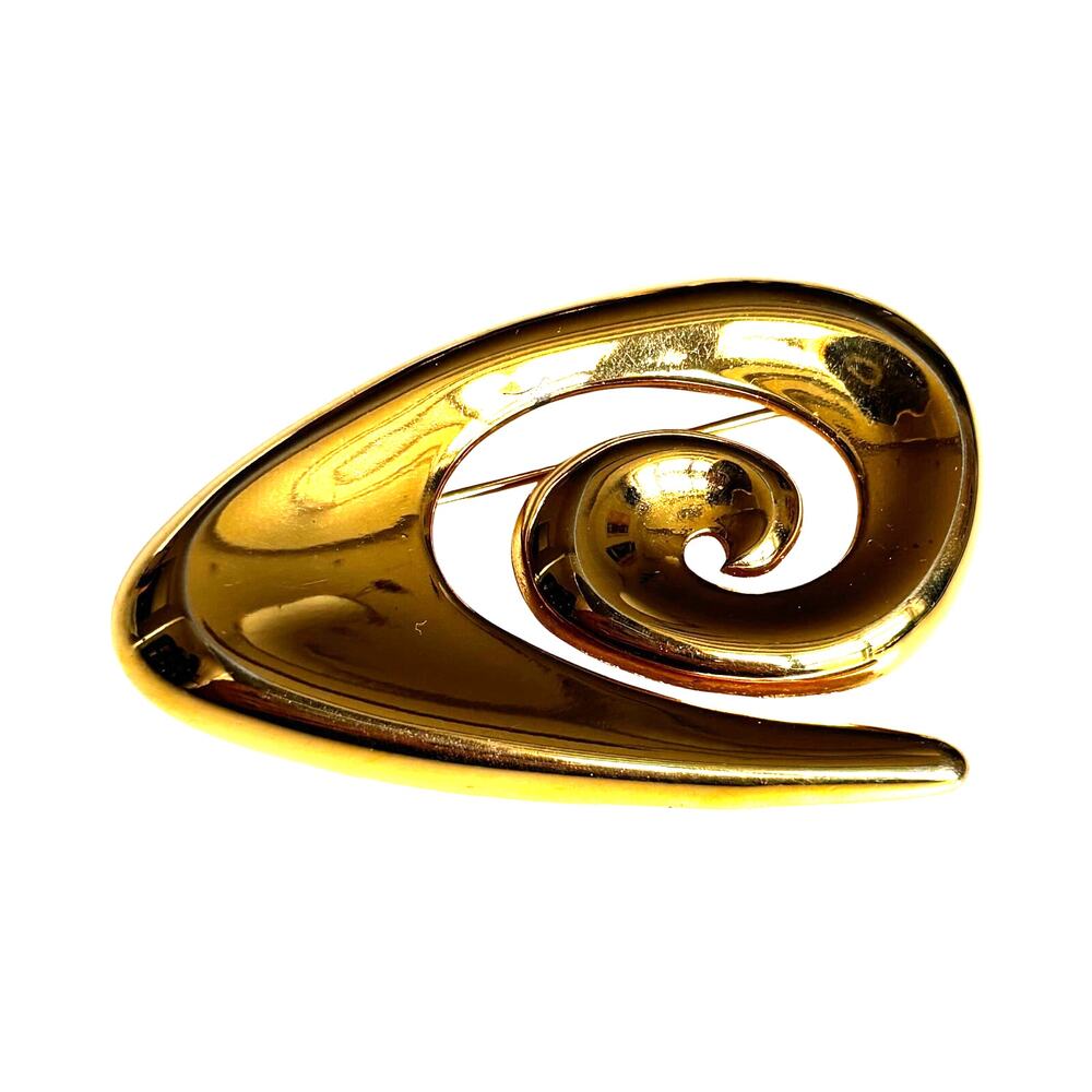 Vintage Goldtone brooch mod 1980's bold pin abstract statement career fashion